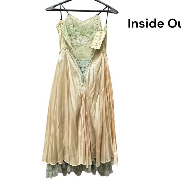 VNTG Green Cupcake Prom Dress Lace Chiffon Tiered Ruffled Strapless Gown 1950s - Picture 9 of 16